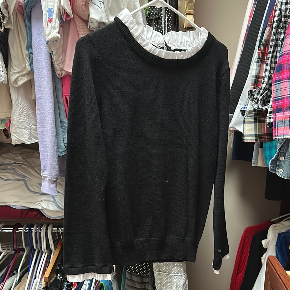 Source Unknown Black Crew Neck Sweater with Collar & Sleeve Detail